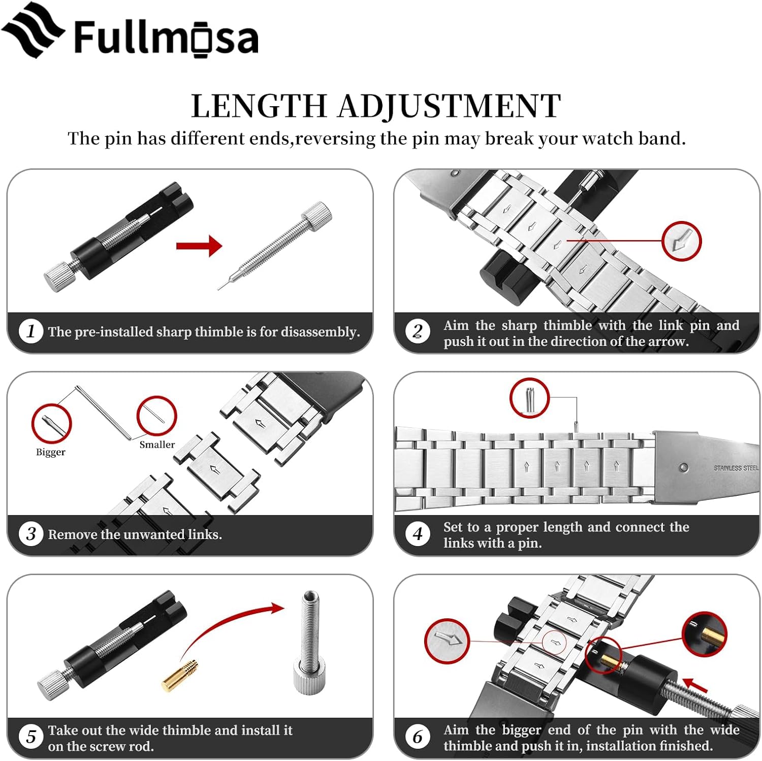 Detalle de Fullmosa Stainless Steel Apple Watch Strap — 38–49mm multi-size replacement band for Apple Watch