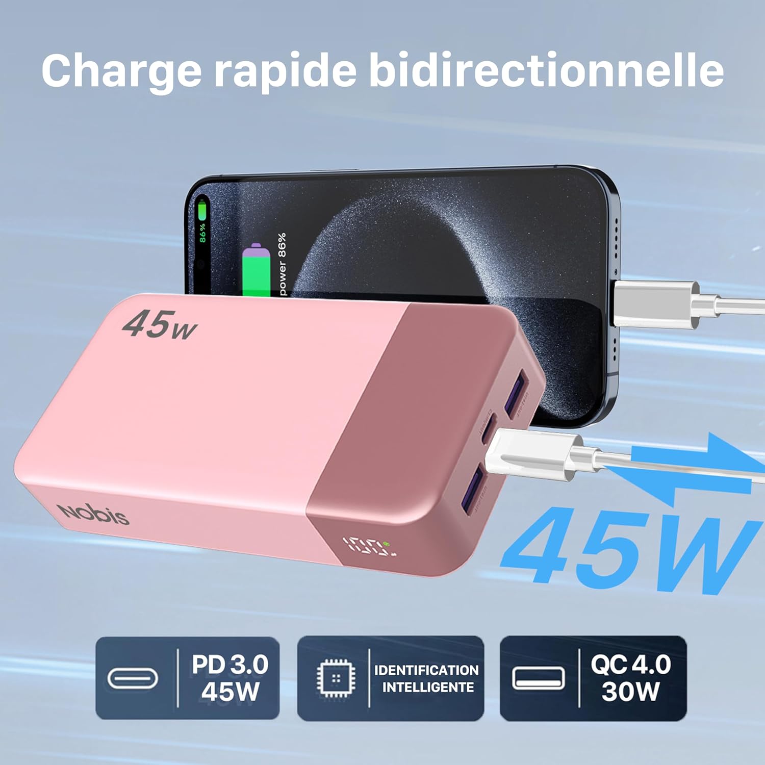 Thumbnail 4 de NOBIS Batterie Externe 20000 mAh 45W avec USB-C in & out, 4 ports et écran LED