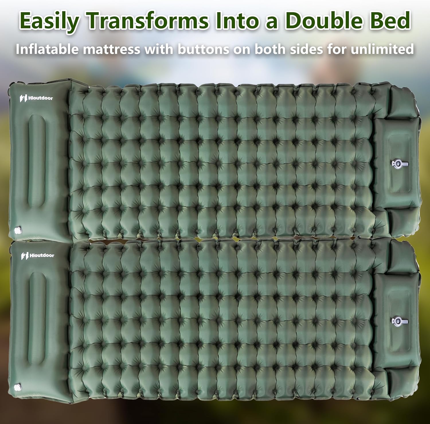 Thumbnail 4 de Hioutdoor Isomatte 10 cm ultraleicht aufblasbar mit Fußpumpe – Camping-Schlafmatte (Grün)