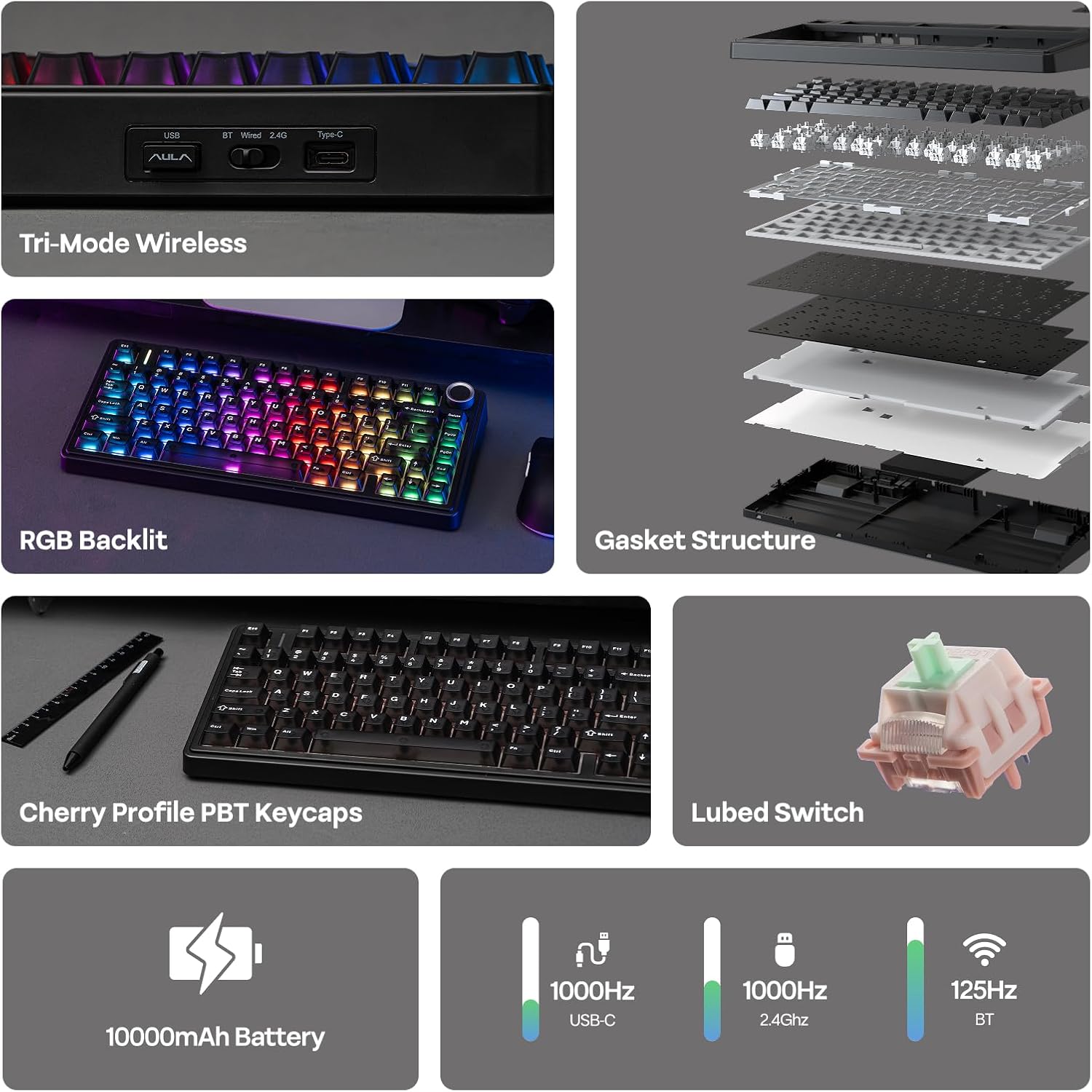 Detalle de EPOMAKER X Aula F75 75% Wireless Gaming Keyboard (Pink) — Compact, Quiet, and Fully Customizable