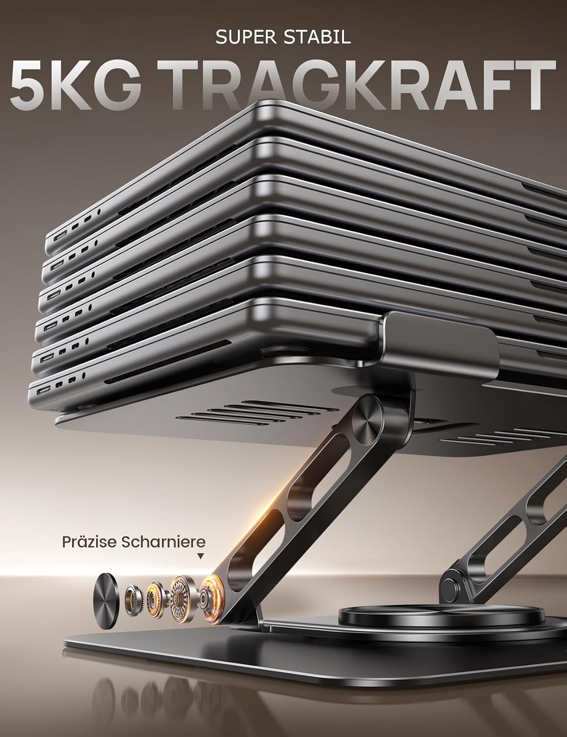 Detalle 2 de Lamicall Laptop Ständer – Verstellbarer 360° Laptopständer aus Aluminium, faltbar, kompatibel mit 10–17,3
