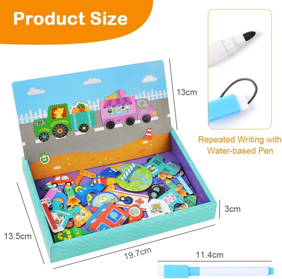 Detalle de Aolso Puzzles Magnétique – Jouet puzzle magnétique 2-en-1 pour enfants 3–5 ans (Transport)