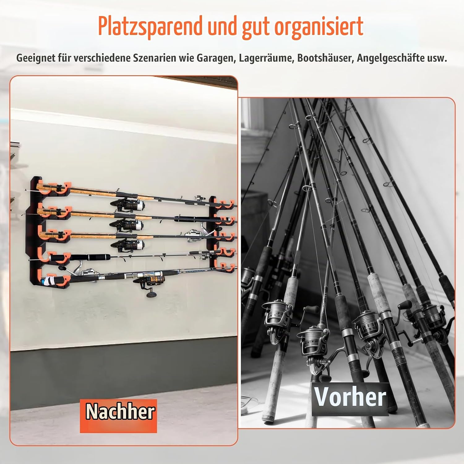 Thumbnail 6 de Jokapy 2 Stück Angelrutenhalter Wand mit Silikon-Schutzpolster – Wand- oder Deckenmontage für bis zu 20 Angelruten