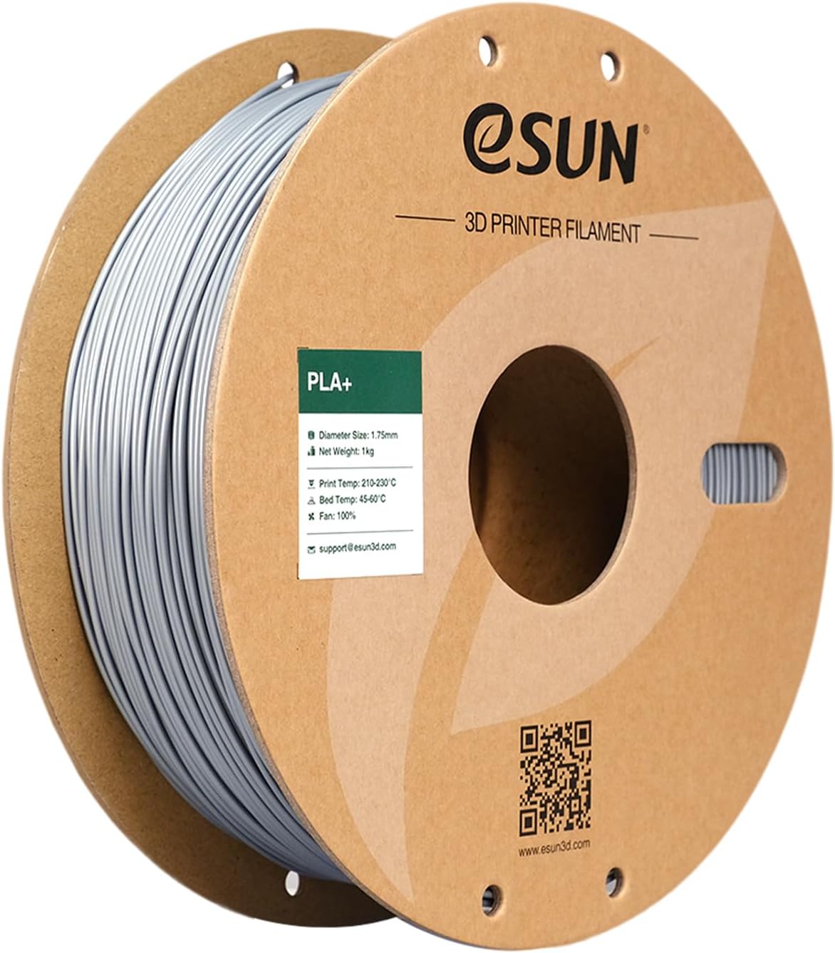 Detalle de eSUN PLA+ Filament 1.75mm (Enhanced Toughness) – Silver, 1kg spool