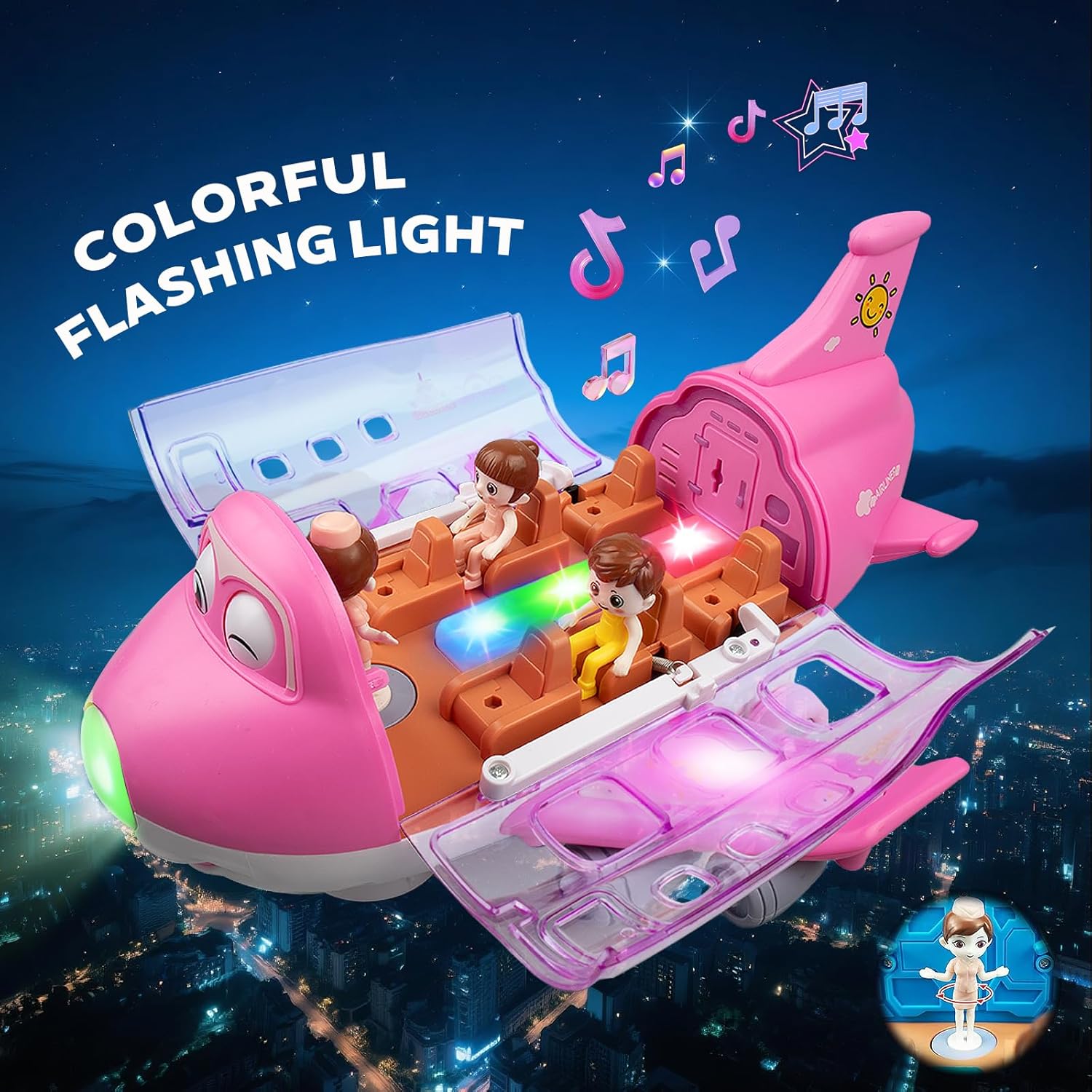 Detalle 2 de victob Aeroplane Toys for Toddlers – Bump and Go Pink Plane with LED Lights & Sounds