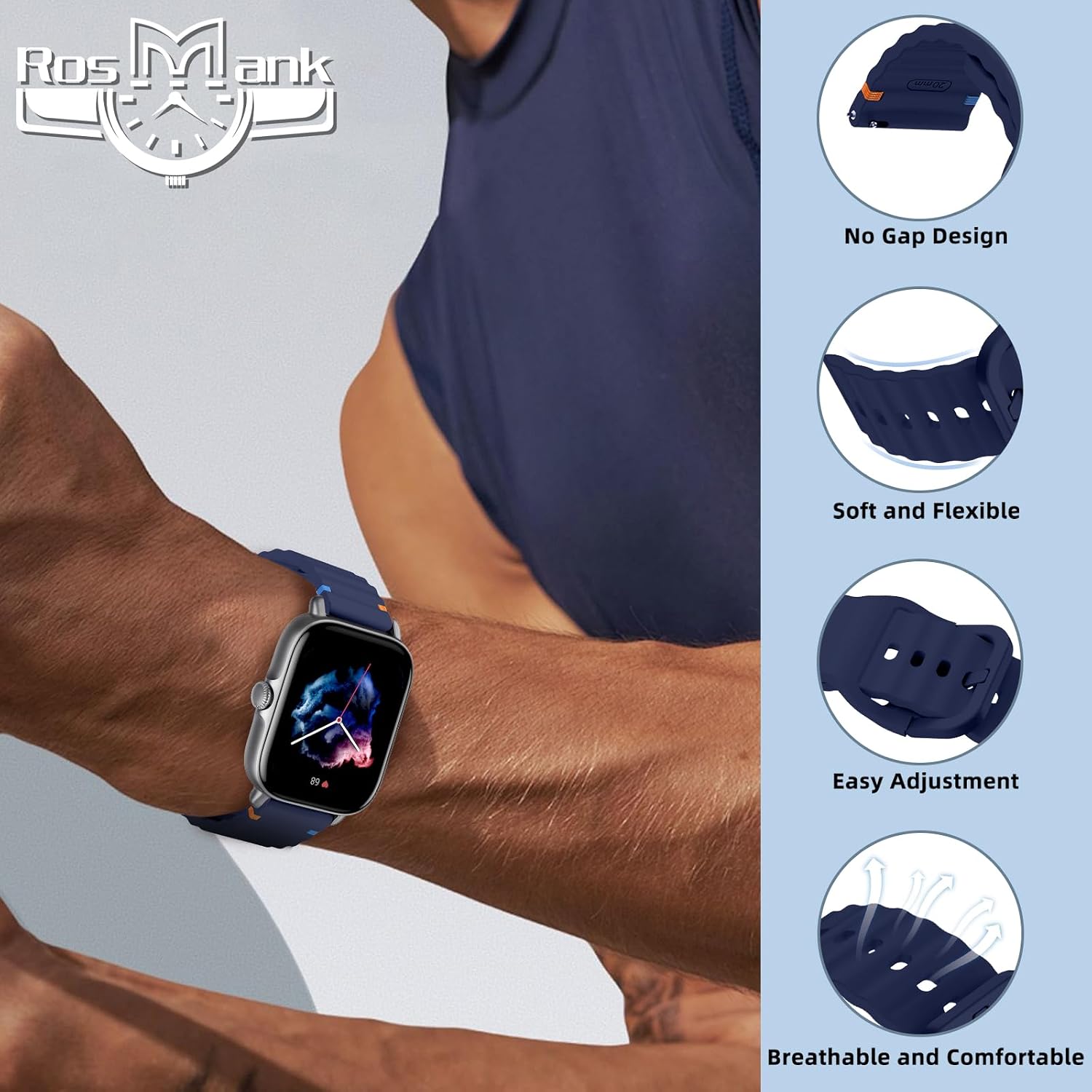 Thumbnail 1 de RosMank 20mm Silicone Watch Band for Amazfit and More: Durable, washable, easy to install