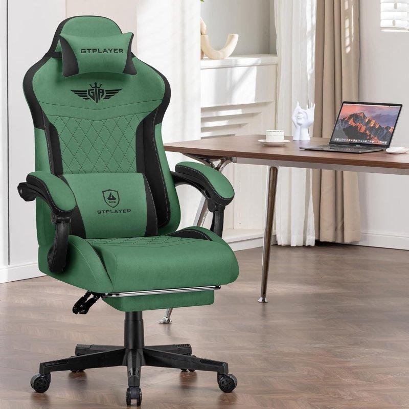 Detalle 2 de Silla Gaming GTPLAYER ergonómica de tela verde, reclinable 155°