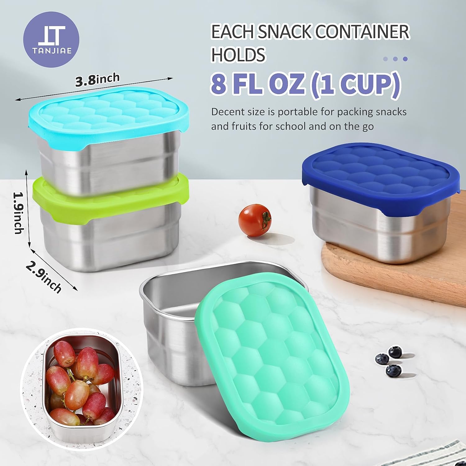Detalle 2 de Tanjiae 4Pack 8oz Stainless Snack Containers