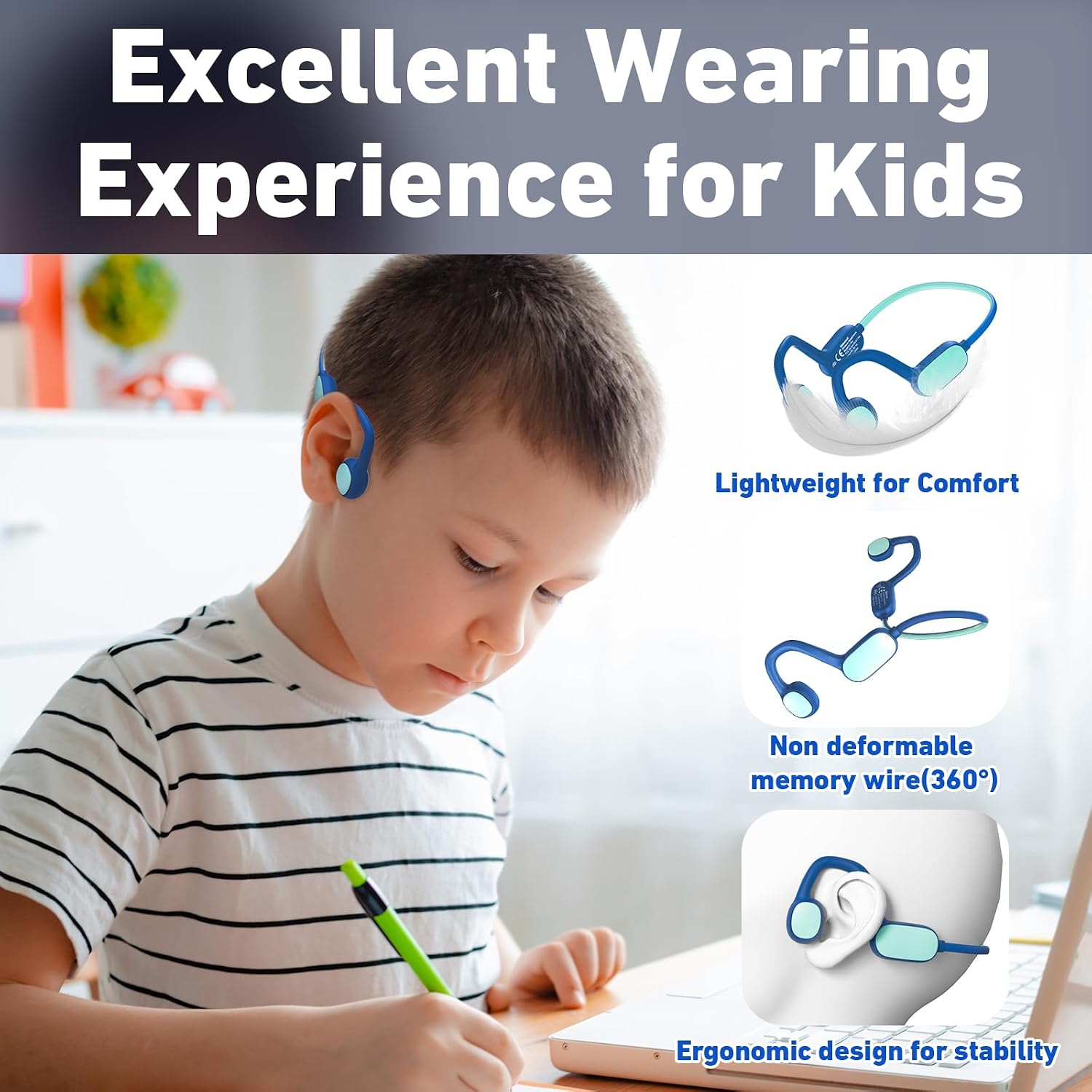Thumbnail 2 de Mehomeli Kids Headphones: Air Conduction Open Ear, 85dB Limit, 20-Hour Battery, IPX5