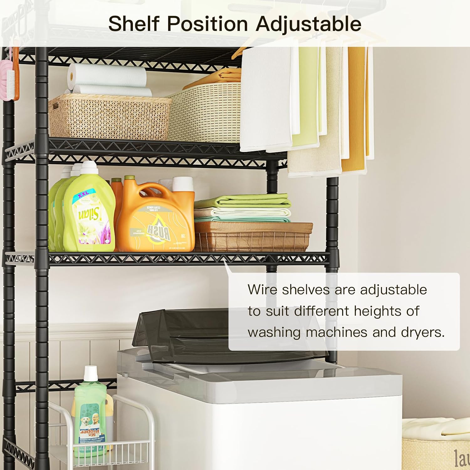 Thumbnail 3 de Ulif U11 Laundry Shelf, 3-Tier Metal Washer and Dryer Organizer, Black