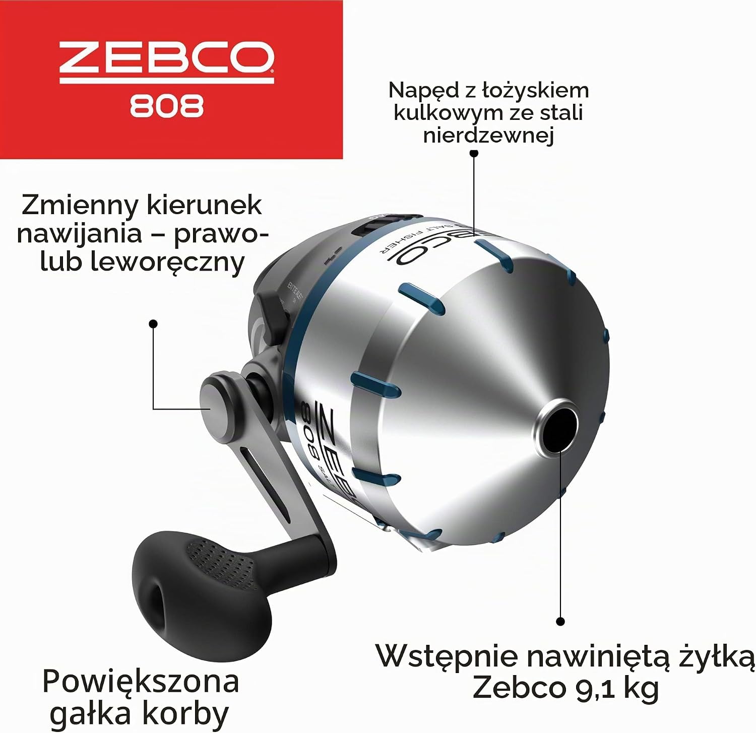 Detalle de Zebco 808 kołowrotek spincast do wody słonej, stal nierdzewna i ABS