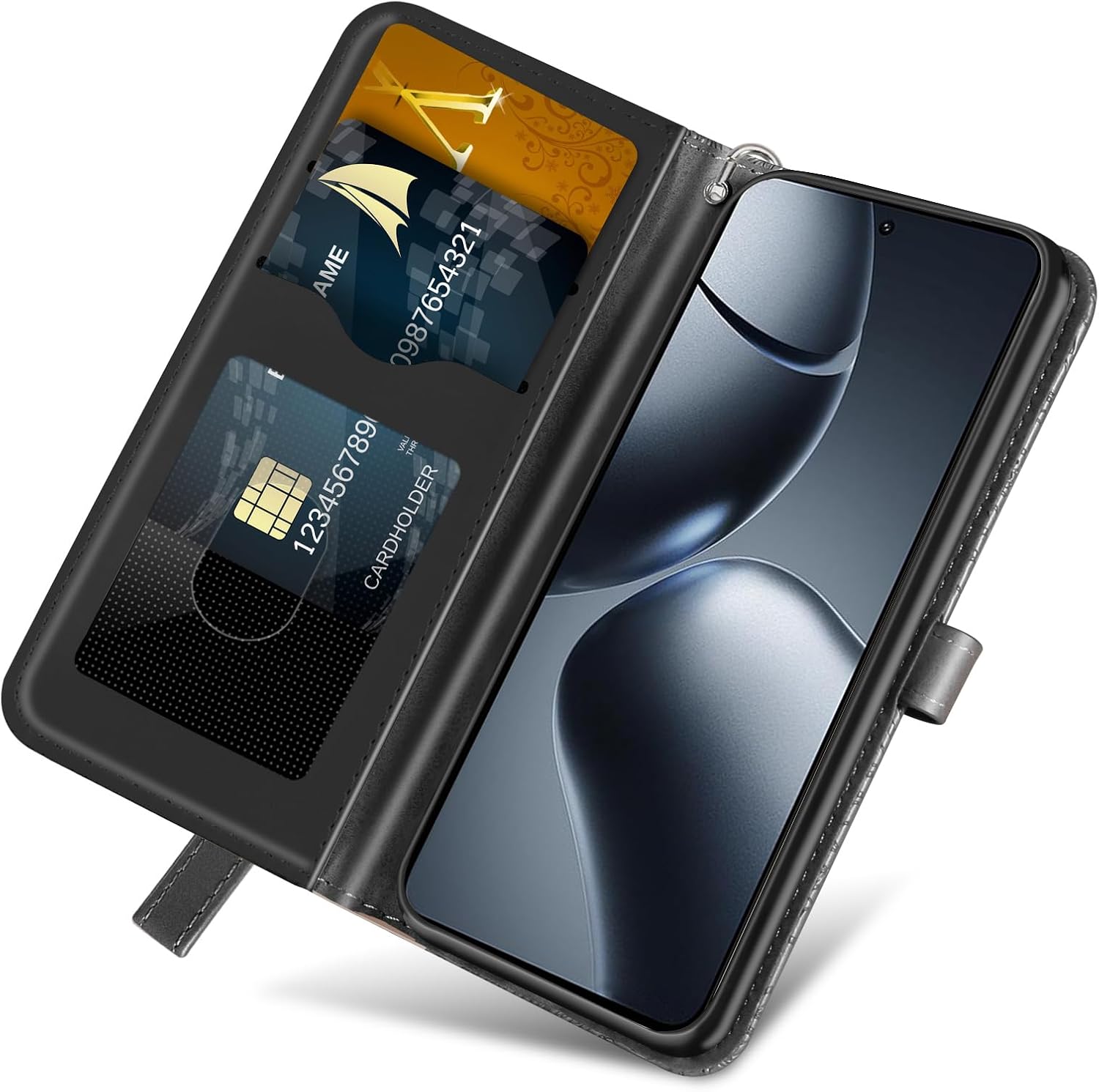 Detalle de Rostsant Flip Case für Xiaomi 14T Pro – Geprägtes PU-Leder Brieftasche mit Standfunktion in Schwarz