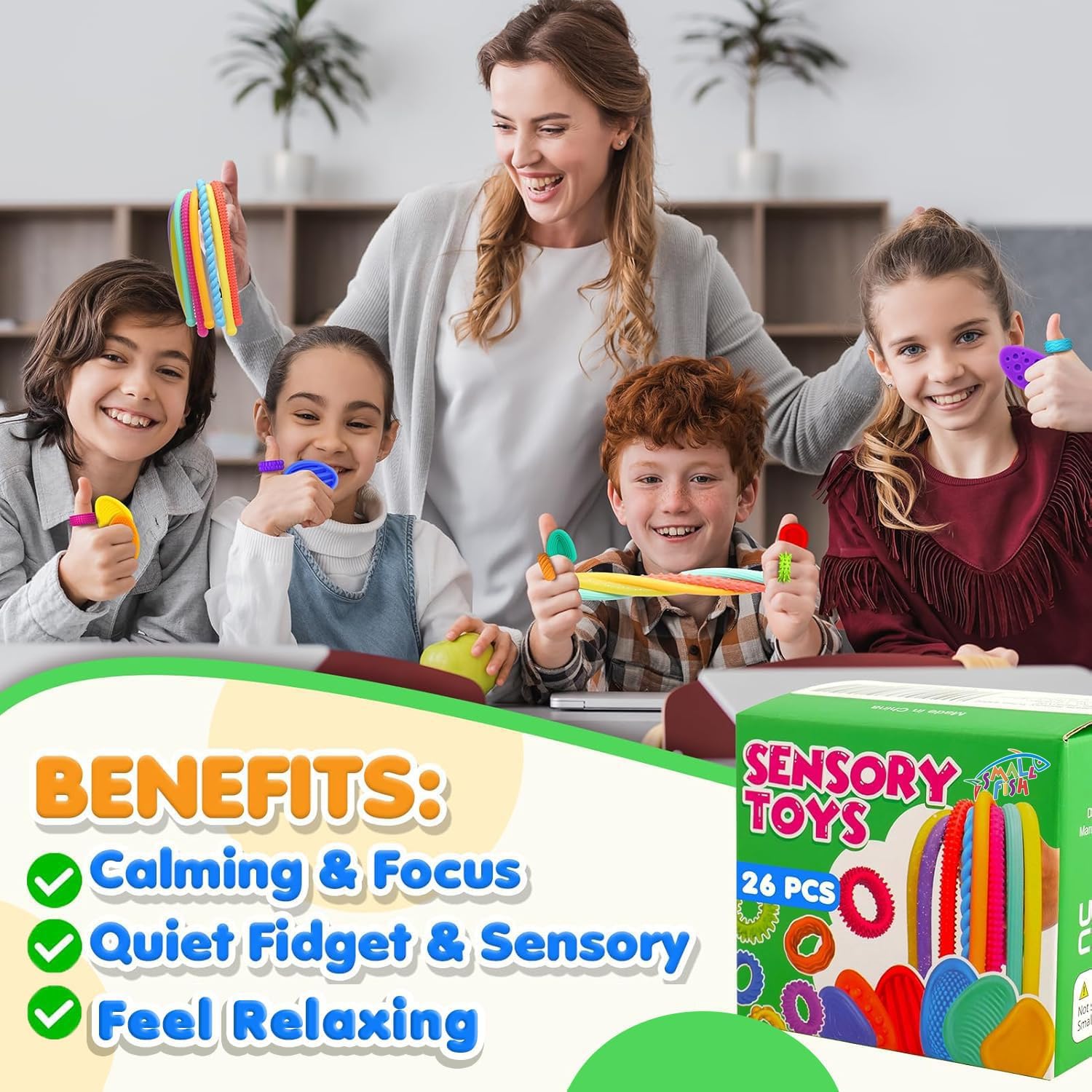 Detalle 1 de SMALL FISH Sensory Fidget Toys, 26-Pack Quiet Classroom Set