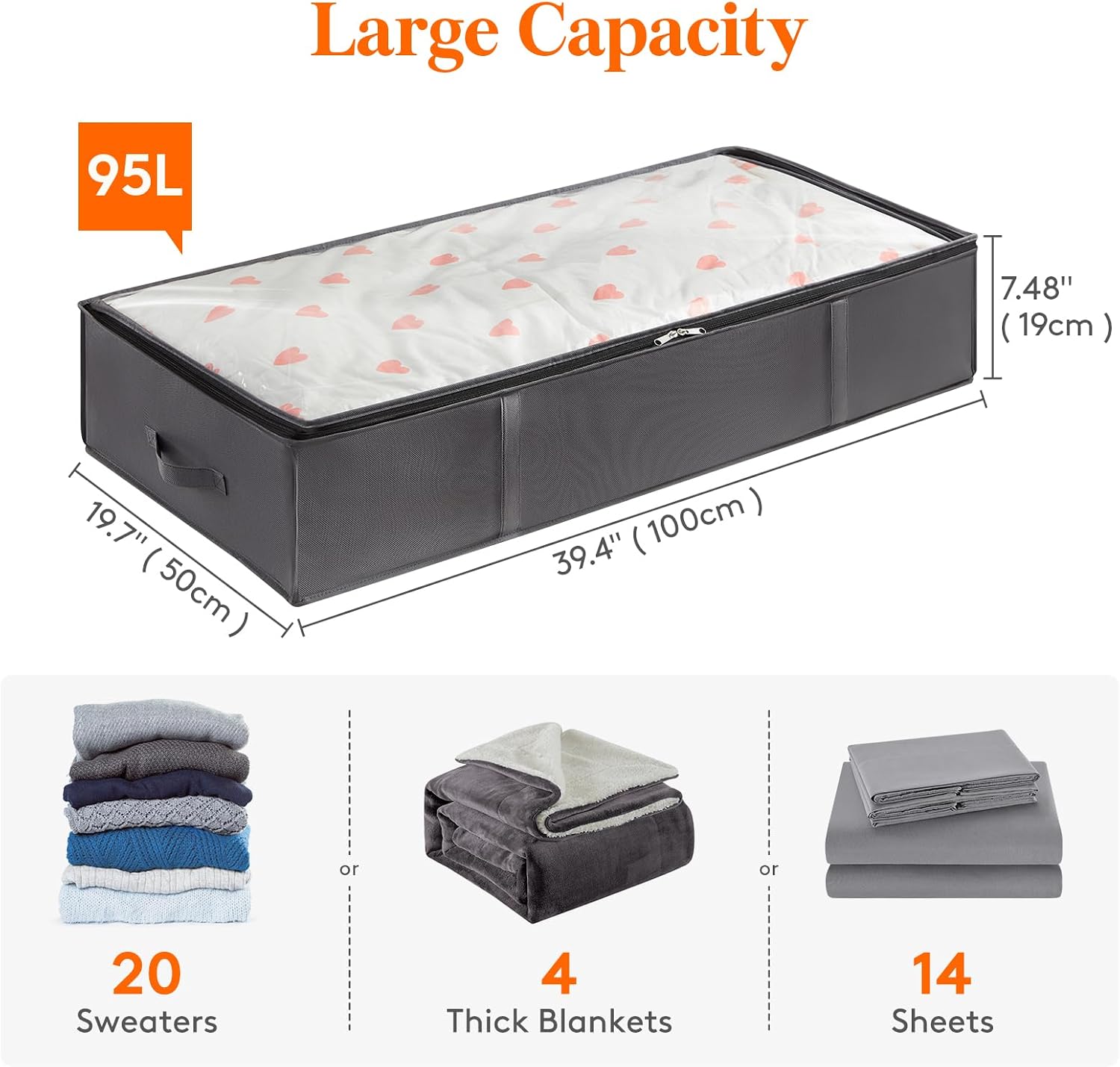 Thumbnail 1 de Lifewit 4 Pack 95L Under Bed Storage with Clear PVC Window – Grey