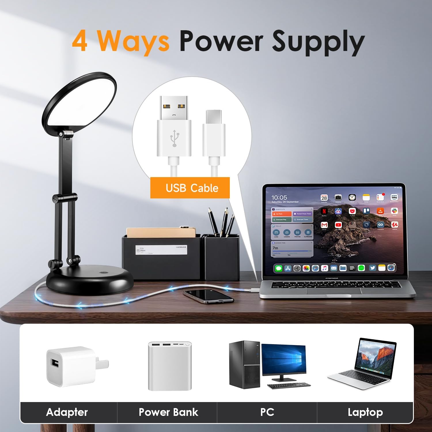 Thumbnail 3 de One Fire WH-C17 Rechargeable Folding LED Table Lamp, 10 Brightness Levels