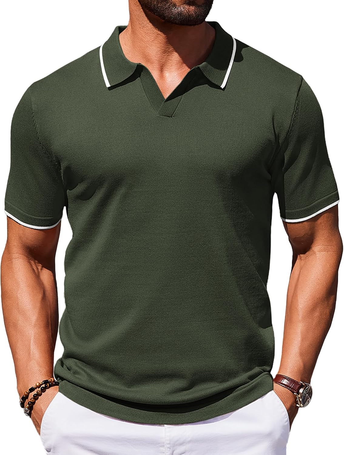 Detalle de COOFANDY Men's Polo Shirt - Short Sleeve Knit Polo with Vintage Golf Charm