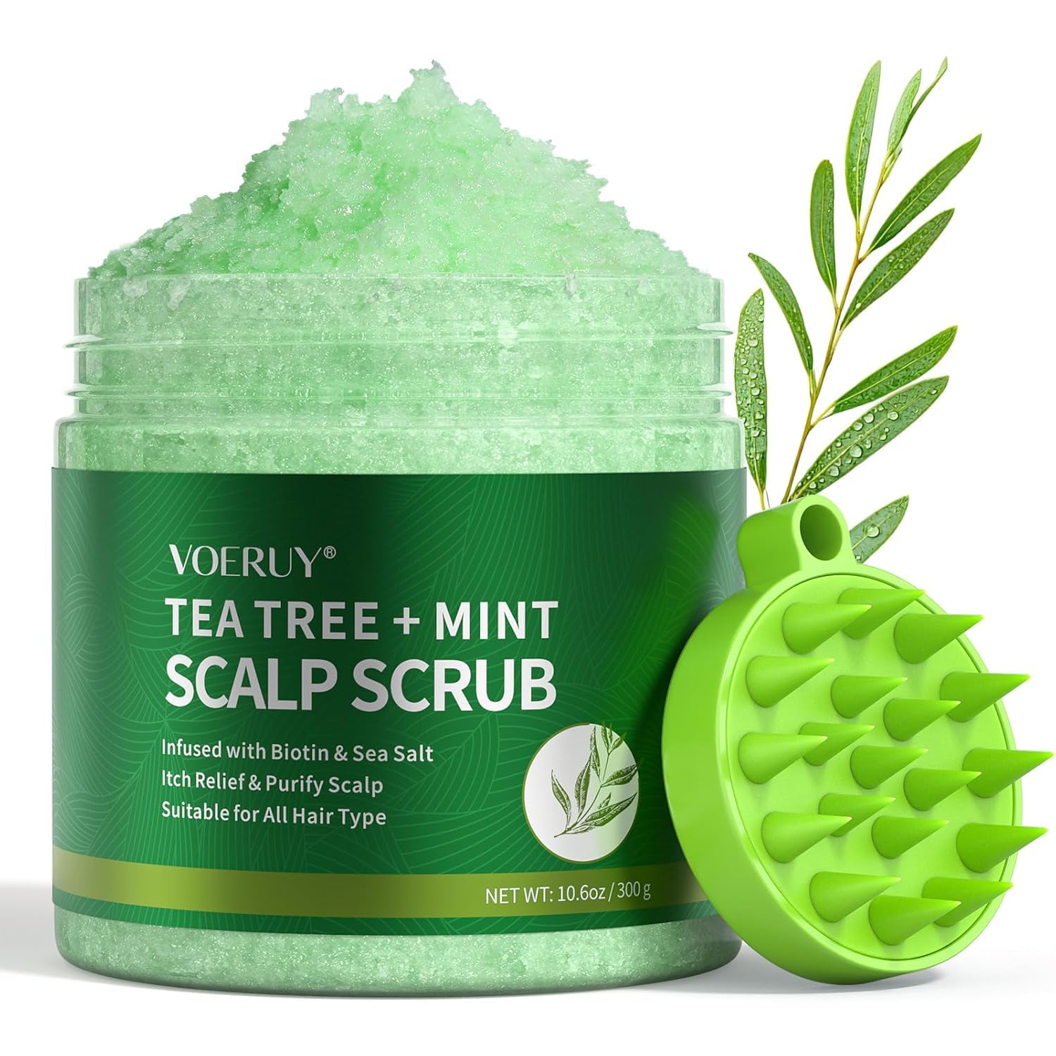 Detalle de Teebaum-Kopfhautpeeling-Shampoo 2-in-1 mit Minzöl und Kopfhautmassagegerät (300 g)