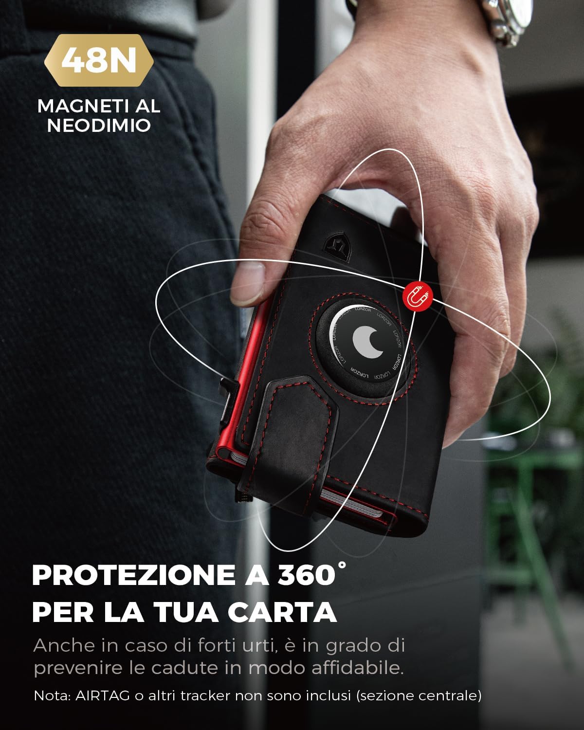 Detalle de Portafoglio Airtag Slim LORZOR con RFID