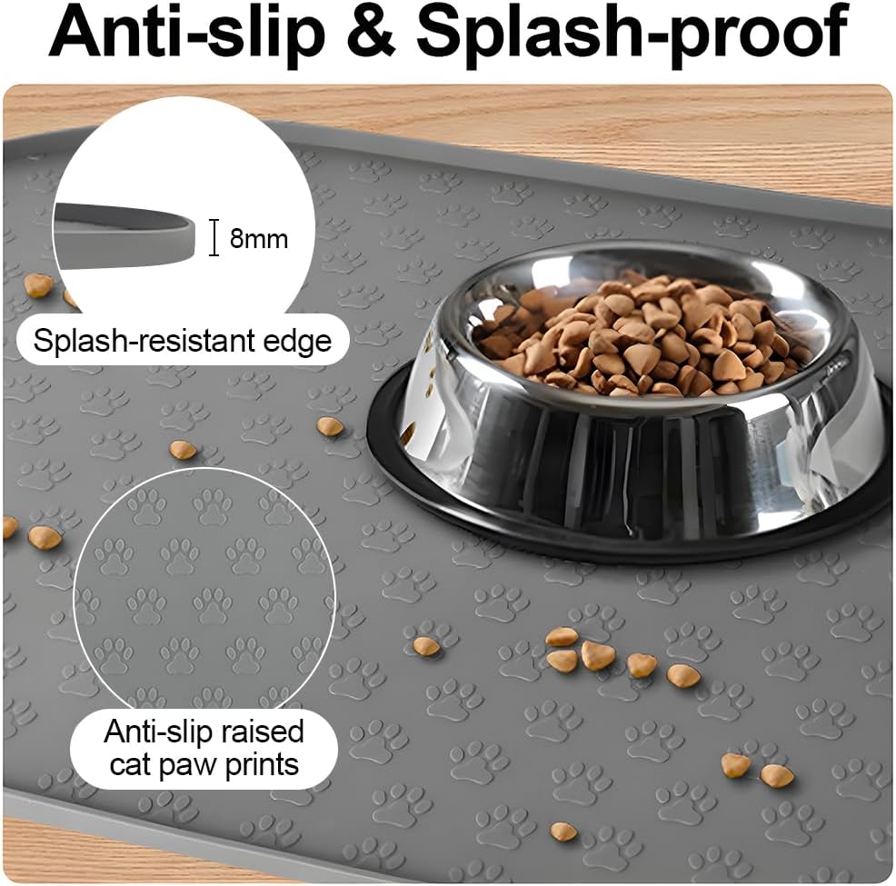 Detalle de Adiwo Tappetino Ciotola Cane Antiscivolo – 50x25 cm in silicone grigio