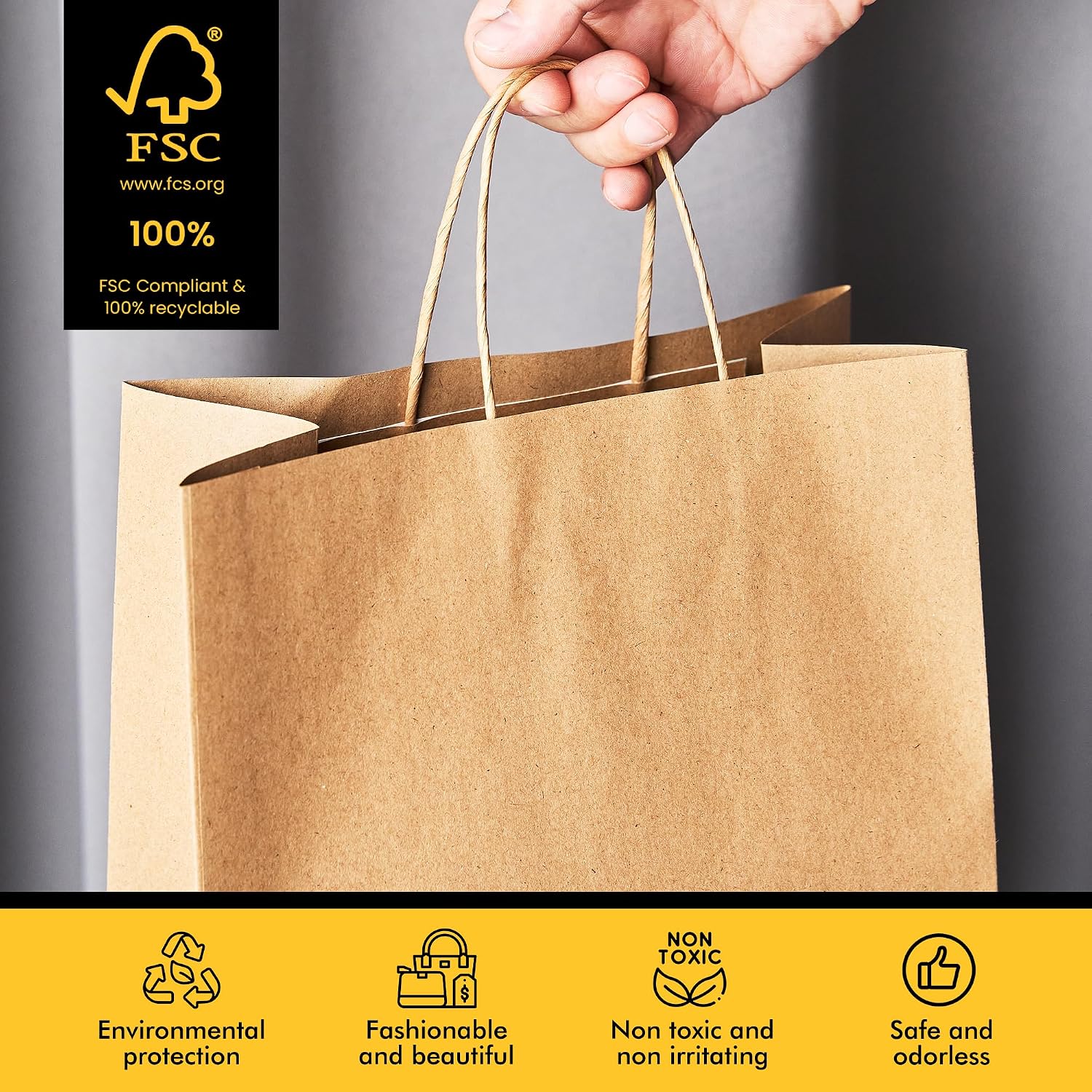 Thumbnail 3 de RACETOP Brown Kraft Paper Bags, 10 x 5 x 13 in, 100 Pack with Handles