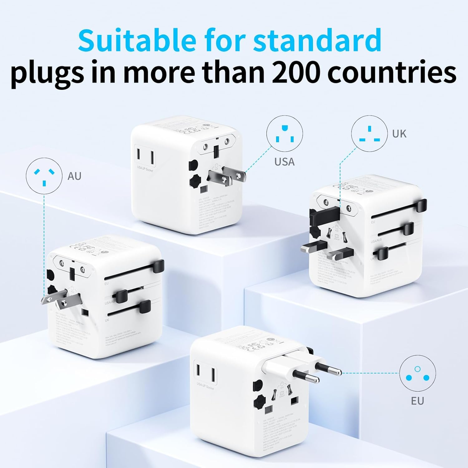 Thumbnail 3 de KEMELO 25W Reiseadapter Weltweit (5-in-1) mit USB A und USB-C – internationaler Travel-Adapter für viele Länder