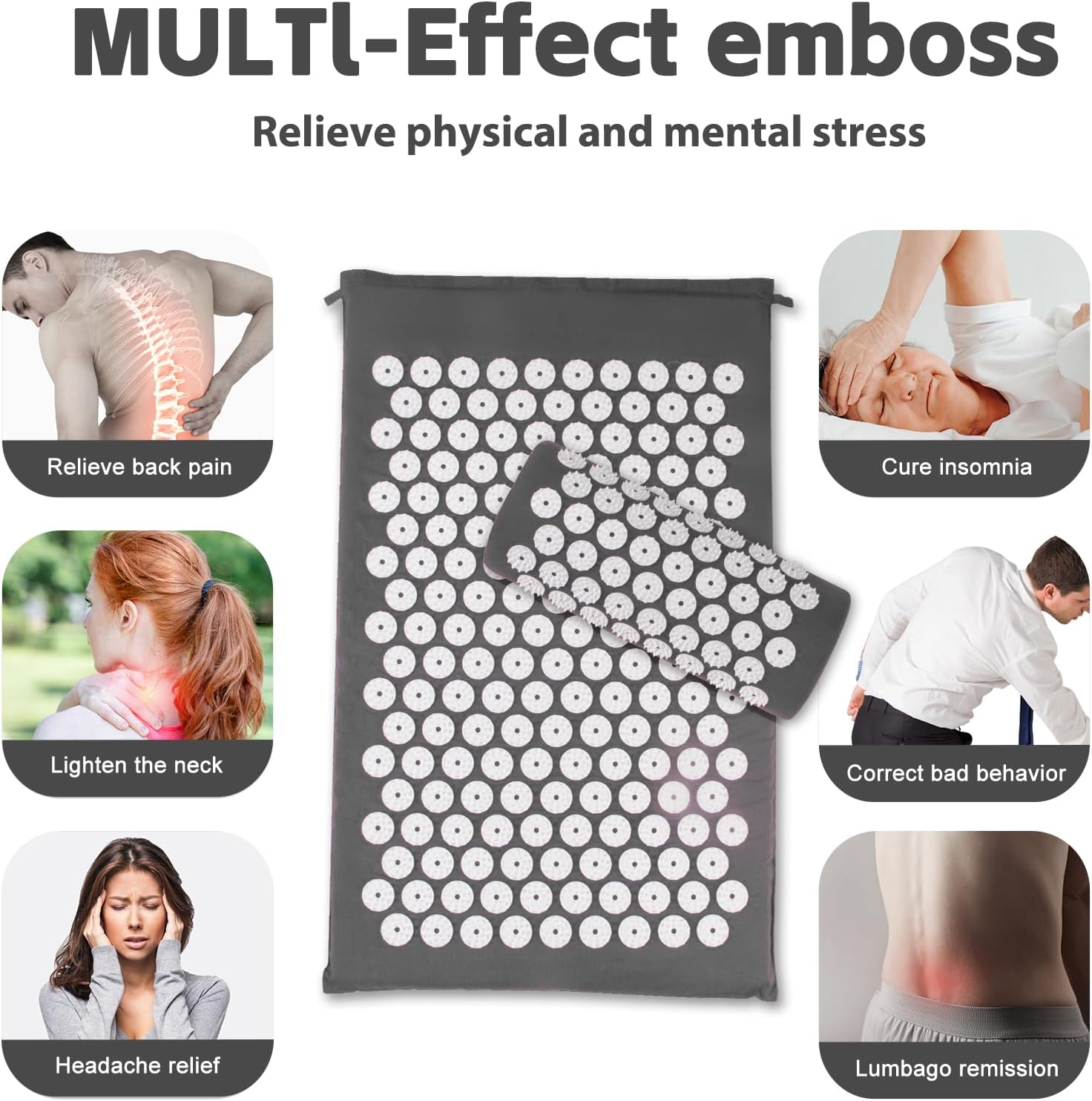 Detalle 2 de Acupressure Mat and Pillow Set with 2 Massage Balls – Grey