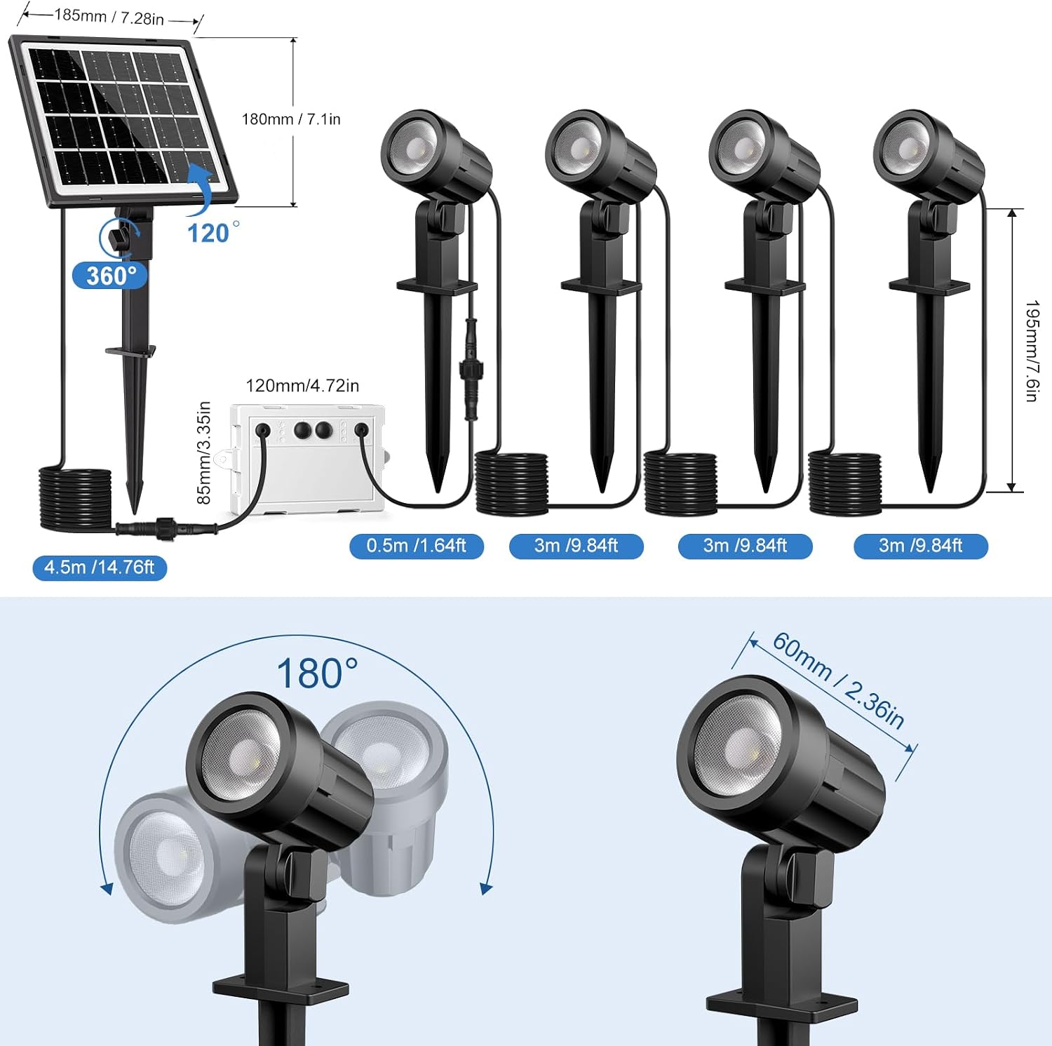 Detalle 2 de Linke Solar Spot Lights Outdoor Garden (4 in 1) 3000K Warm White LED, IP66 waterproof landscape spotlights