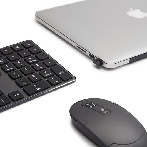 Thumbnail 7 de Amazon Basics Teclado ultrafino y ratón inalámbrable con teclado numérico (ES/MX) – Gris/Negro