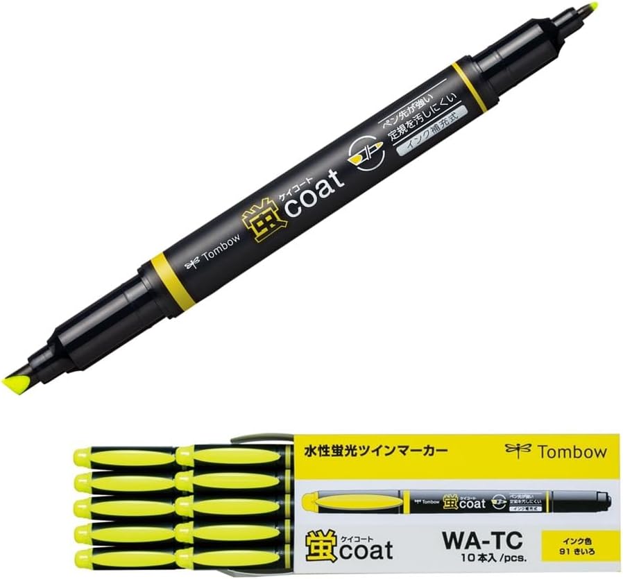 Detalle de トンボ鉛筆 WA-TC91-10P 蛍光ペン 蛍コート ツインタイプ イエロー 10本組