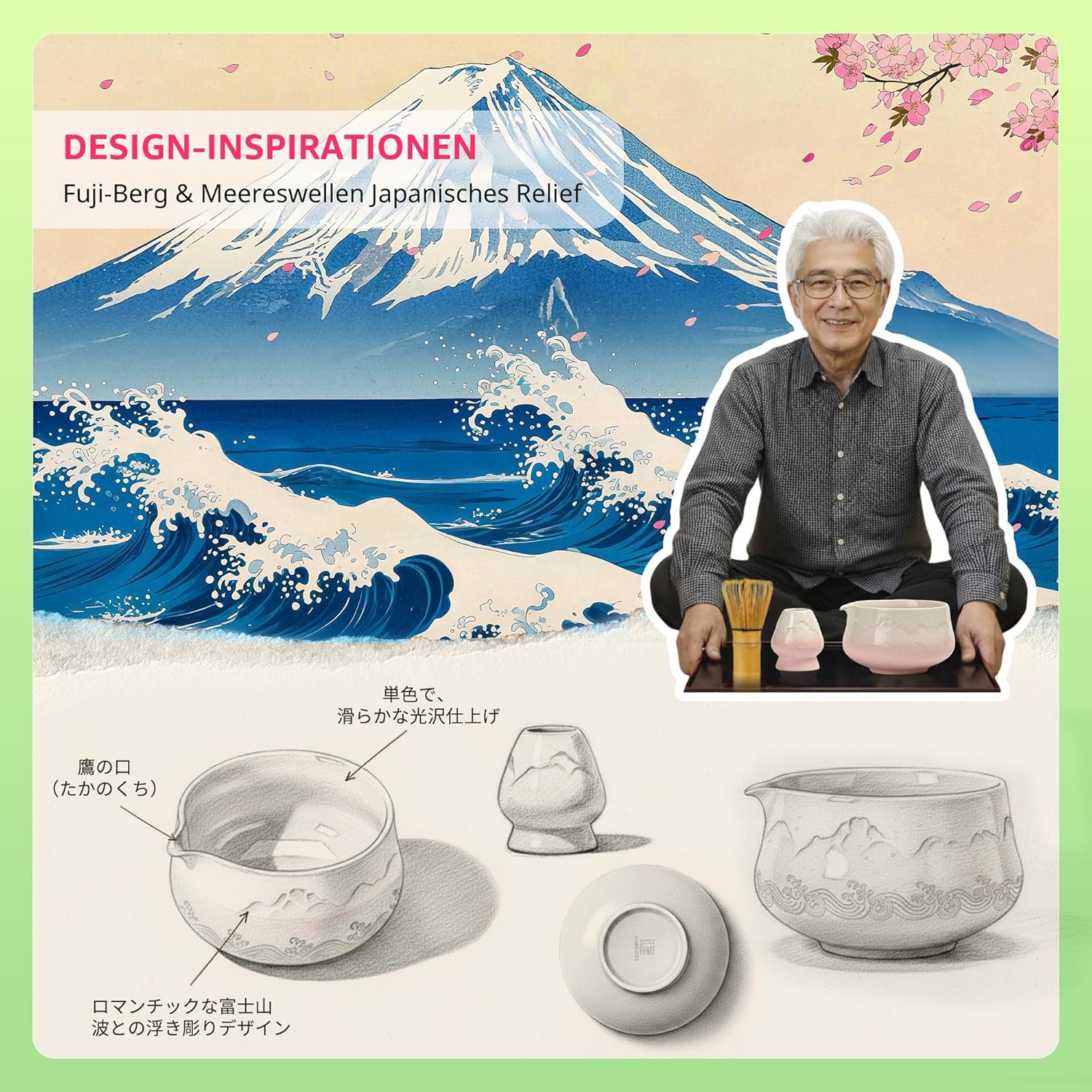 Detalle 2 de TEANAGOO 7-teiliges Matcha-Set (Matcha Besen, Schale mit Ausgießer, Sieb) in Rosa