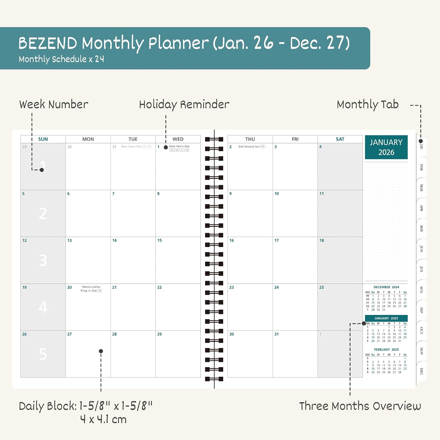Detalle de BEZEND 2026 2027 month planner 120 GSM