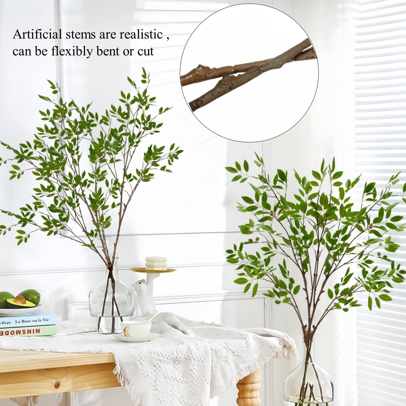 Detalle de MeDemcor Artificial Ficus Branches, 47.2-Inch Greenery Stems, 2-Pack