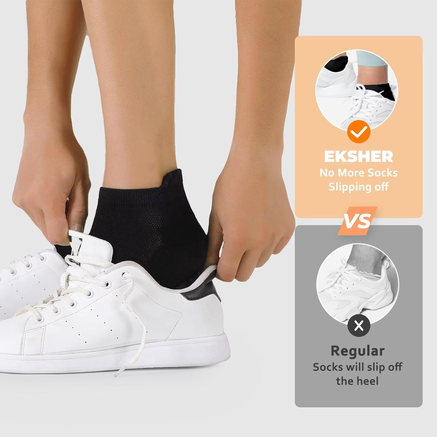Detalle de EKSHER 10 Paar Sneaker Socken aus Baumwolle – atmungsaktive Kurzsocken für Sport & Alltag