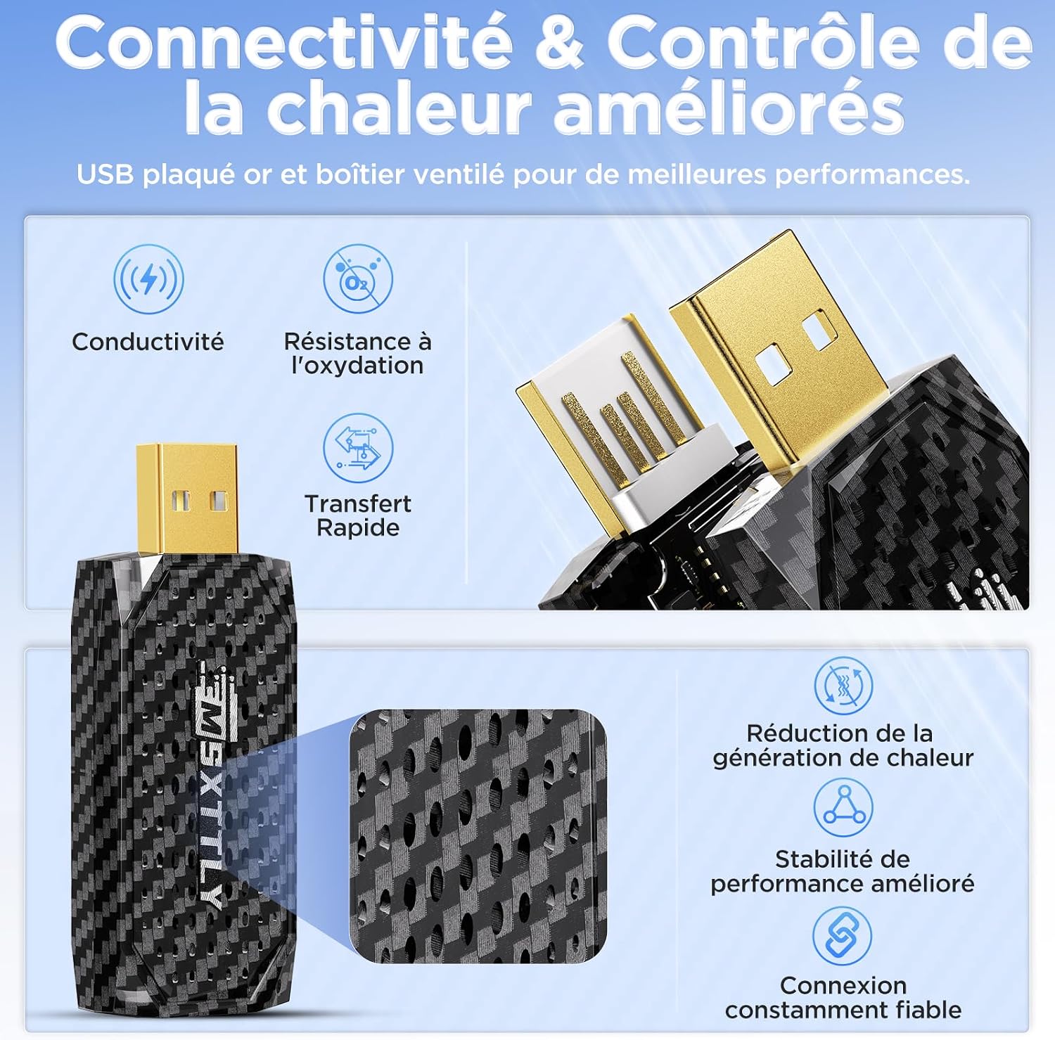 Detalle de MSXTTLY Mini Adaptateur sans Fil CarPlay et Android Auto 3 en 1 – Streaming en véhicule