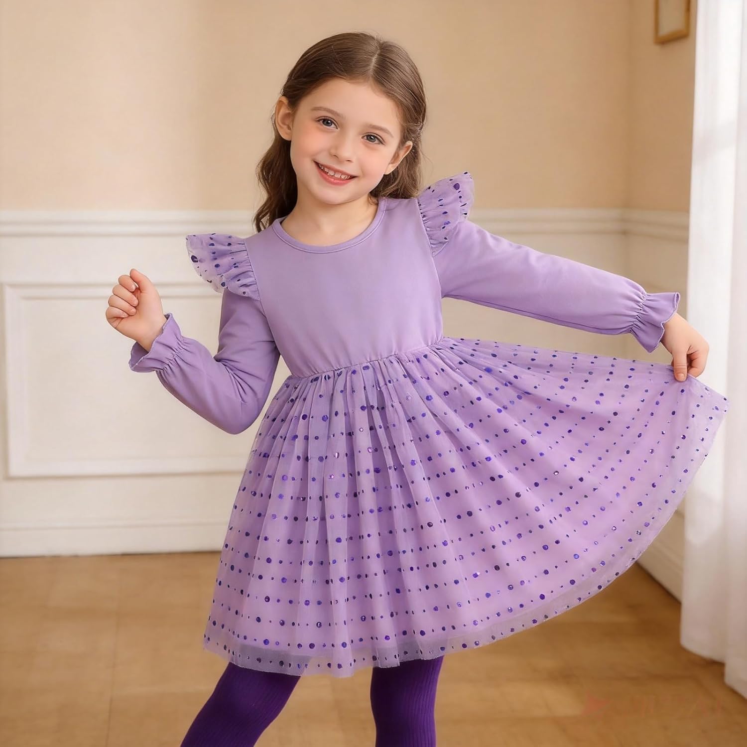 Thumbnail 1 de Doahapyker Toddler Ruffle Tutu Dress with Long Sleeves and Sequin Tulle