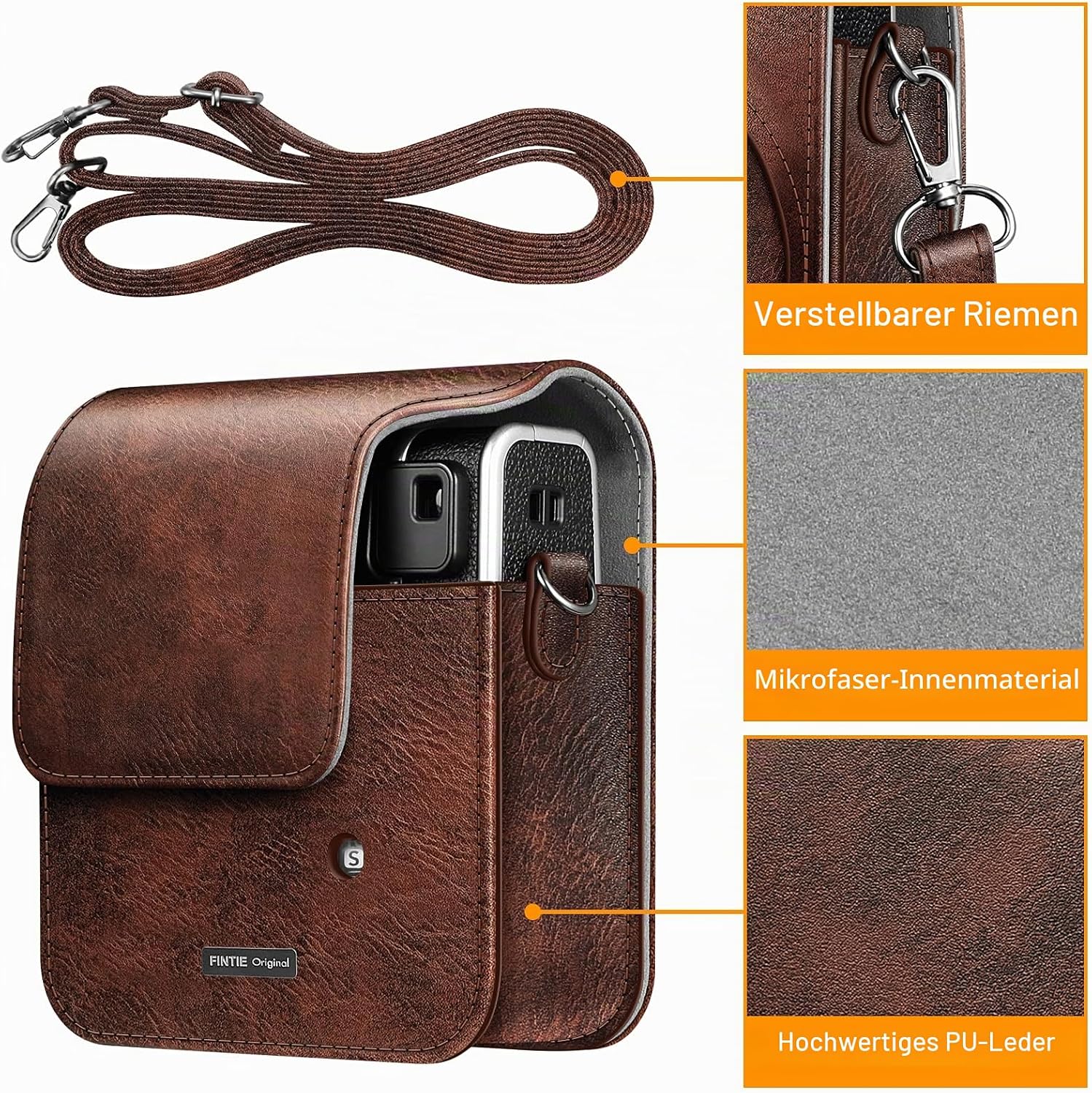 Detalle de Fintie Tasche für Fujifilm Instax Mini 40 – Premium Kunstleder Schutzhülle mit abnehmbarem Riemen