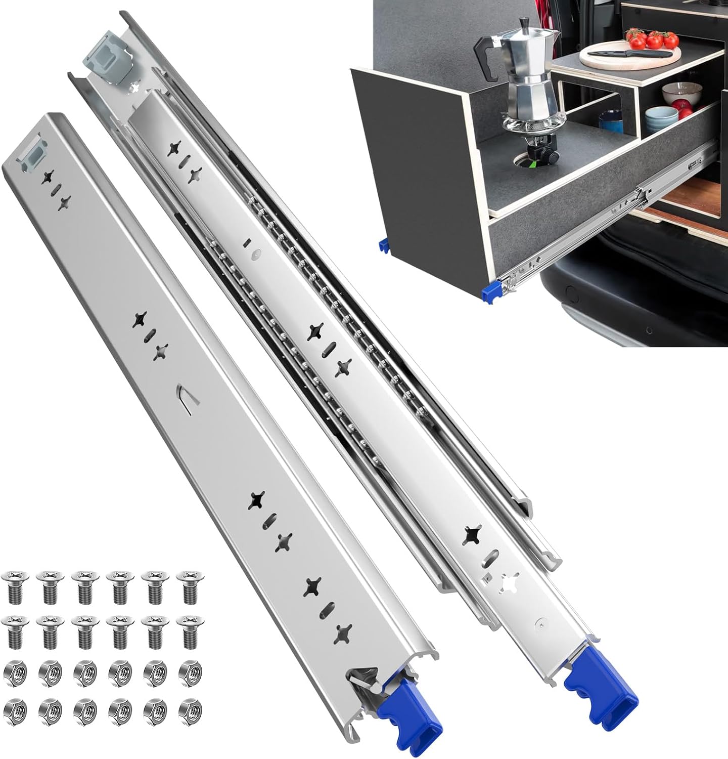 ToBeGreat Glissière pour tiroir lourde 650 mm – montage latéral avec serrure (2 pièces)