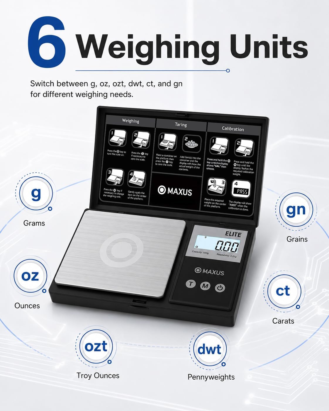 Detalle 2 de MAXUS Digital Pocket Gram Scale 500g ⚖