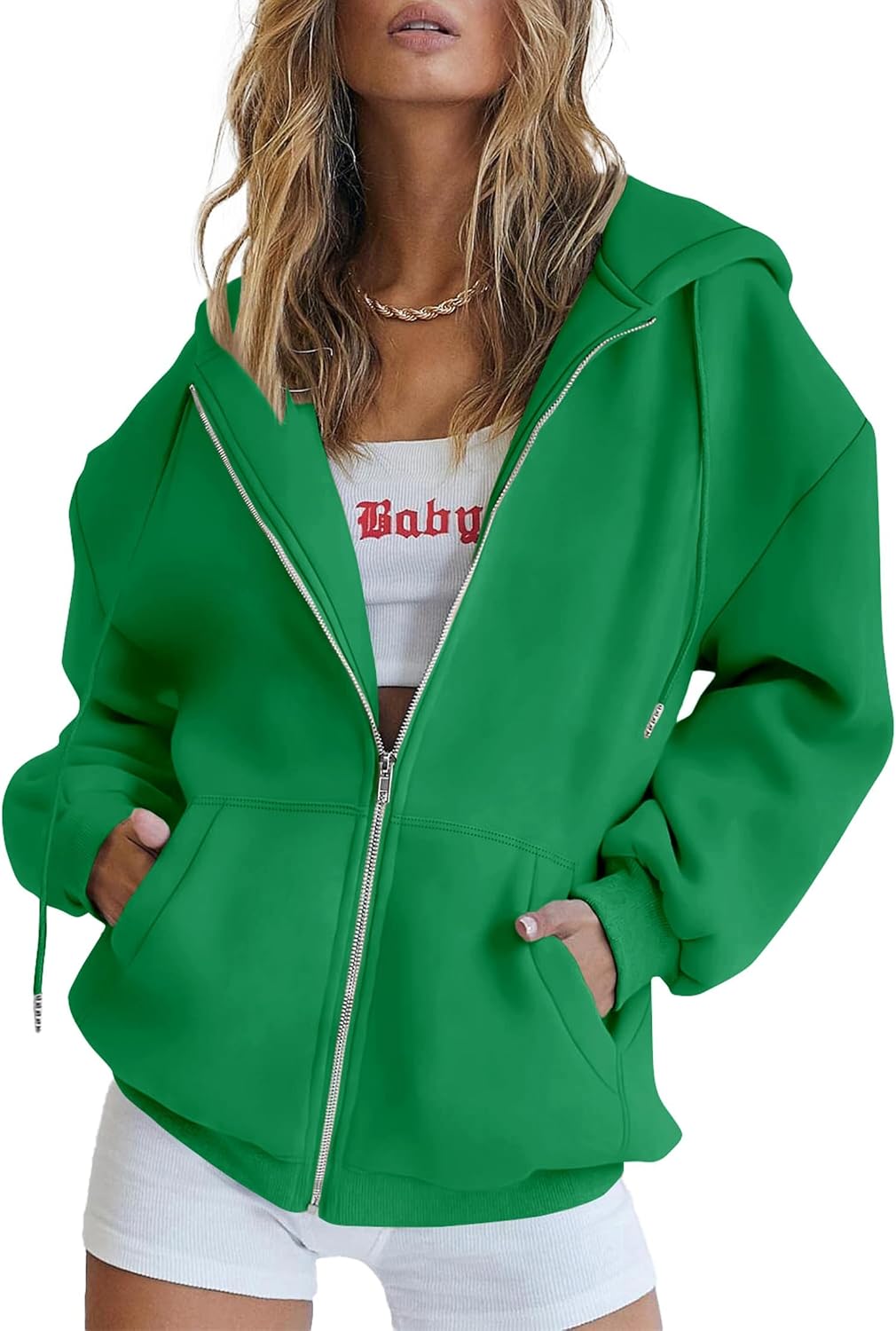 Detalle de PRETTYGARDEN Women's Zip-Up Hoodie, Fleece-Lined with Pockets