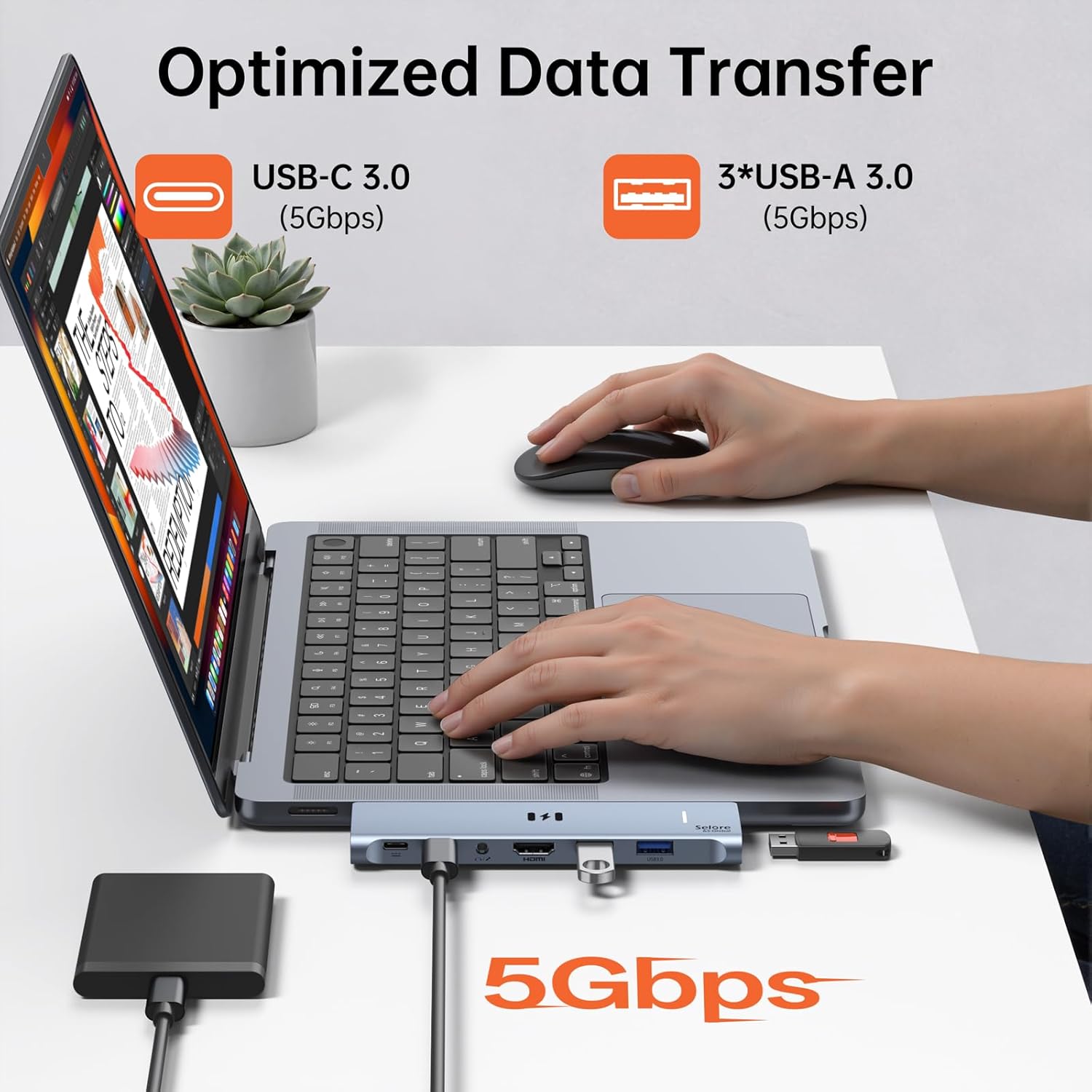 Detalle de Selore&S-Global SEUC2206 USB-C Hub for MacBook with 4K HDMI and Thunderbolt 3