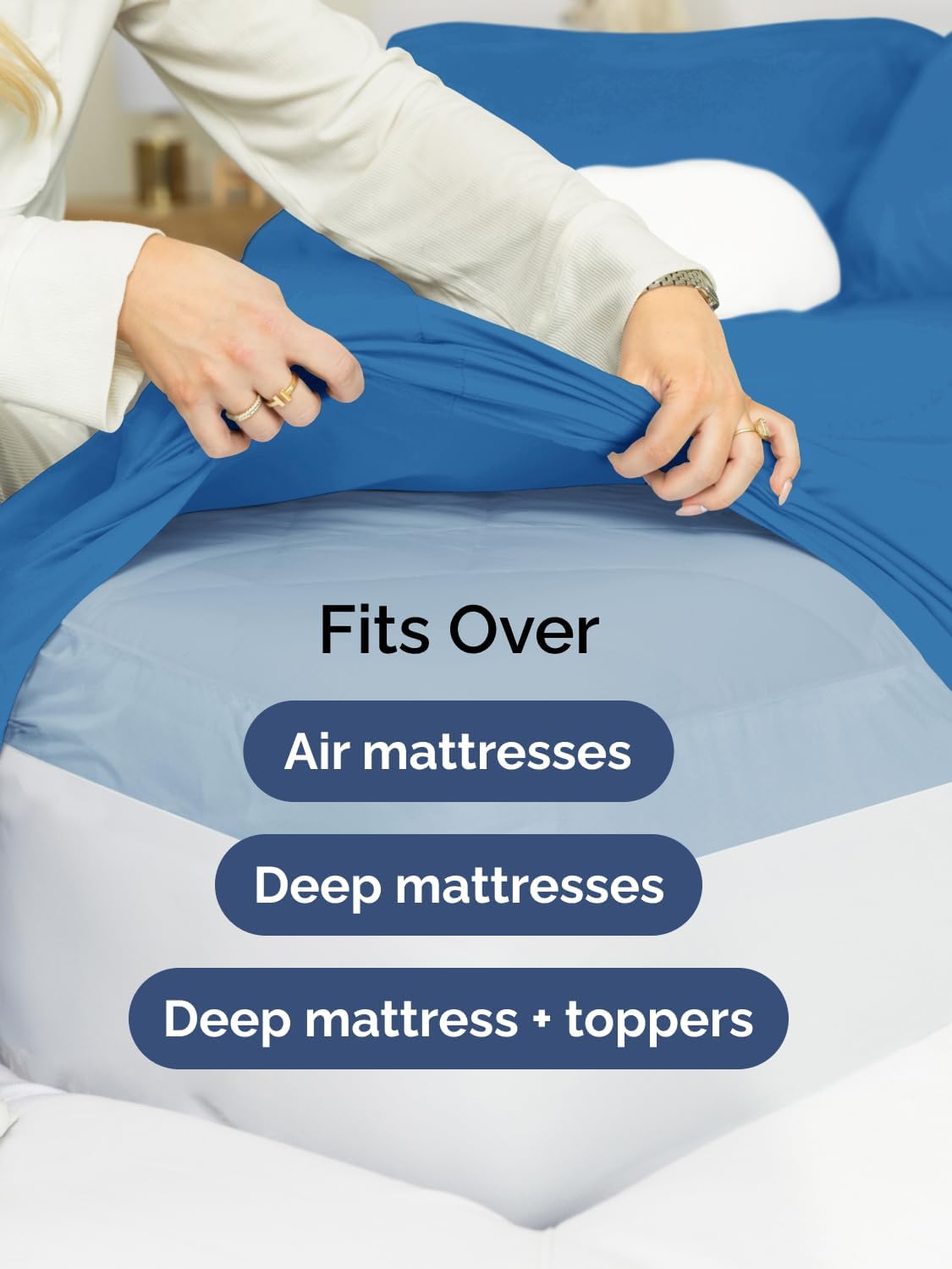 Thumbnail 5 de CGK Unlimited Extra Deep Full Fitted Sheet, Royal Blue Microfiber, 18–24-Inch Fit
