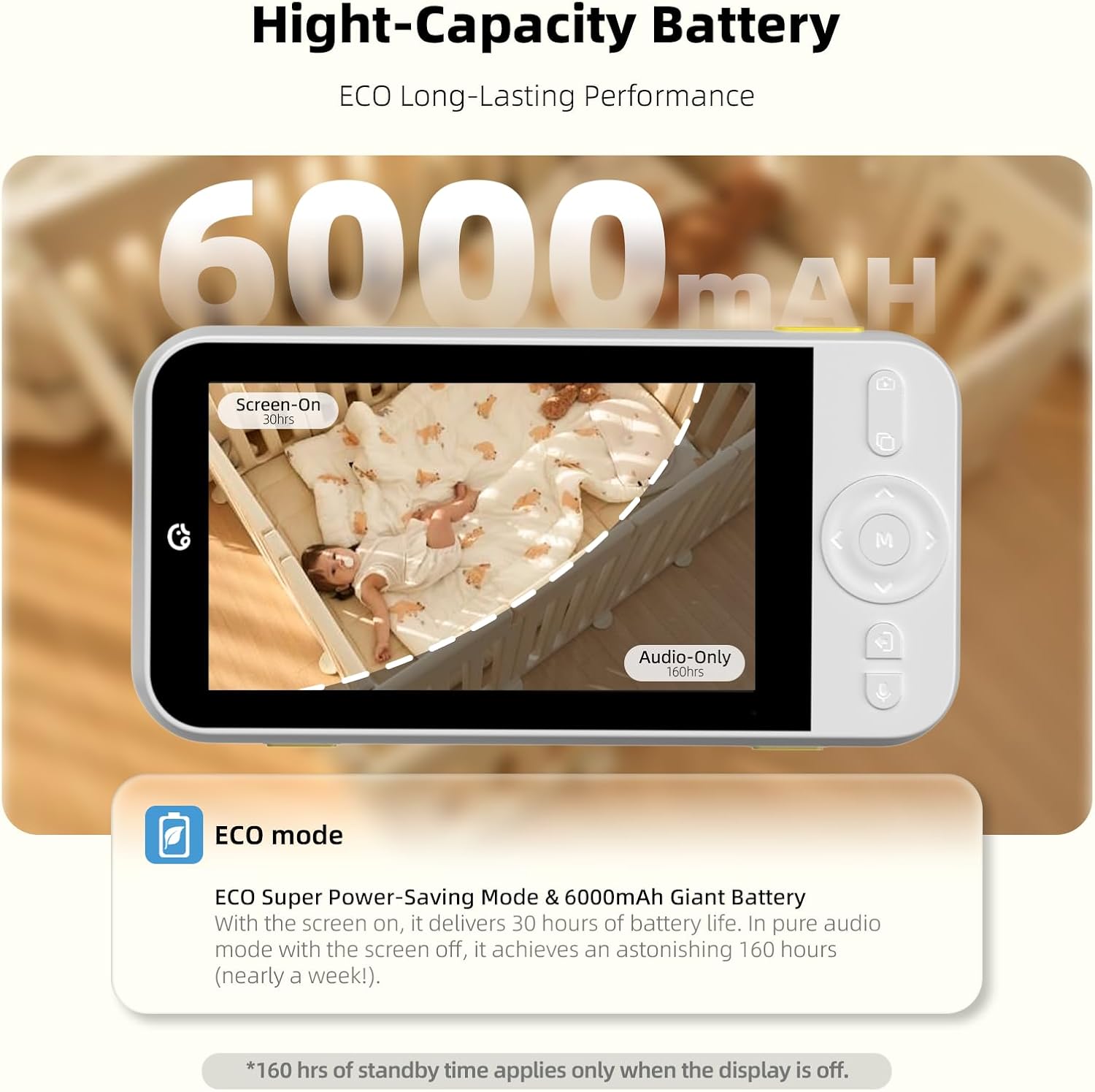 Thumbnail 2 de Ellie Baby Pro Ellie Pro Baby Monitor with Camera & Audio (5'' IPS, 2K UHD, 6000mAh, Pan-Tilt Remote)