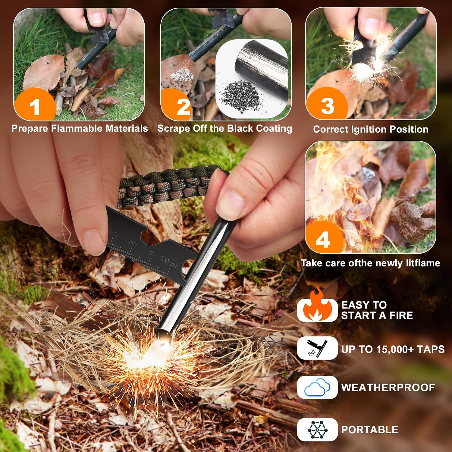 Thumbnail 2 de Clwryviduu Ferro_Rod_02 Fire Starter Kit, 2-Pack with 4-Inch Ferro Rods