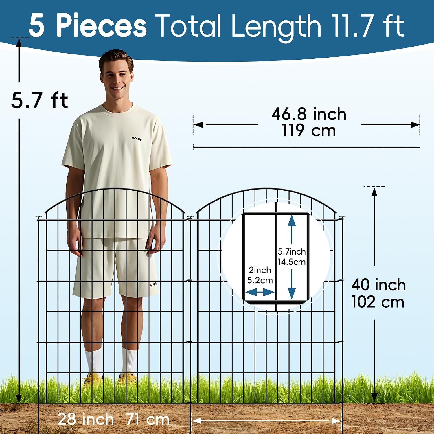 Detalle de Thealyn Decorative Garden Fence: 101 cm H x 71 cm W (4 Panels + 1 Gate) with 3.5 m Total Length