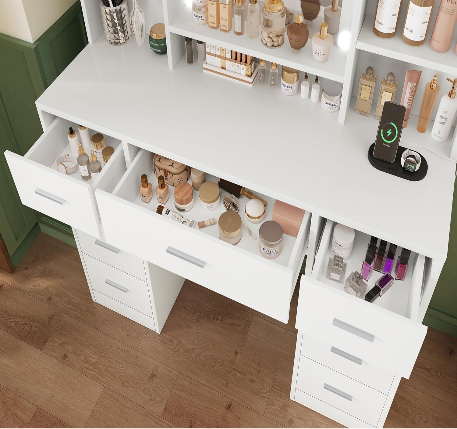 Thumbnail 6 de FIONESO vanity Vanity Desk with Mirror, 9 Drawers, 6 Shelves and Lights