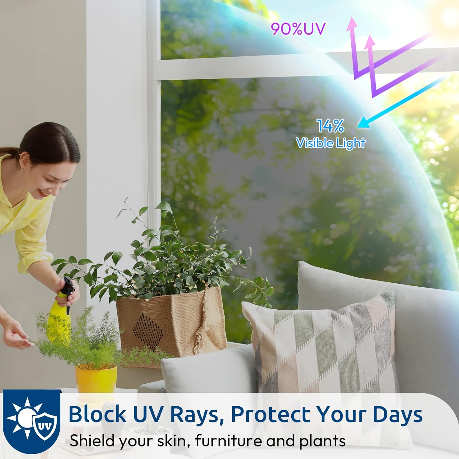 Detalle de rabbitgoo One Way Window Privacy Film (Static Cling) for Home – Reflective Heat & UV Blocking Tint, Black Silver, 35.4 in x 6.5 ft
