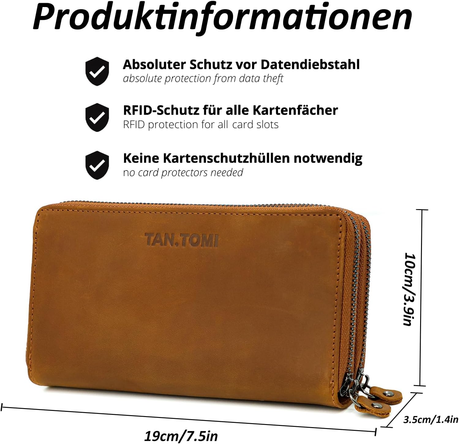 Detalle 2 de TANTOMI Damen-Geldbörse aus Leder 19×10 cm