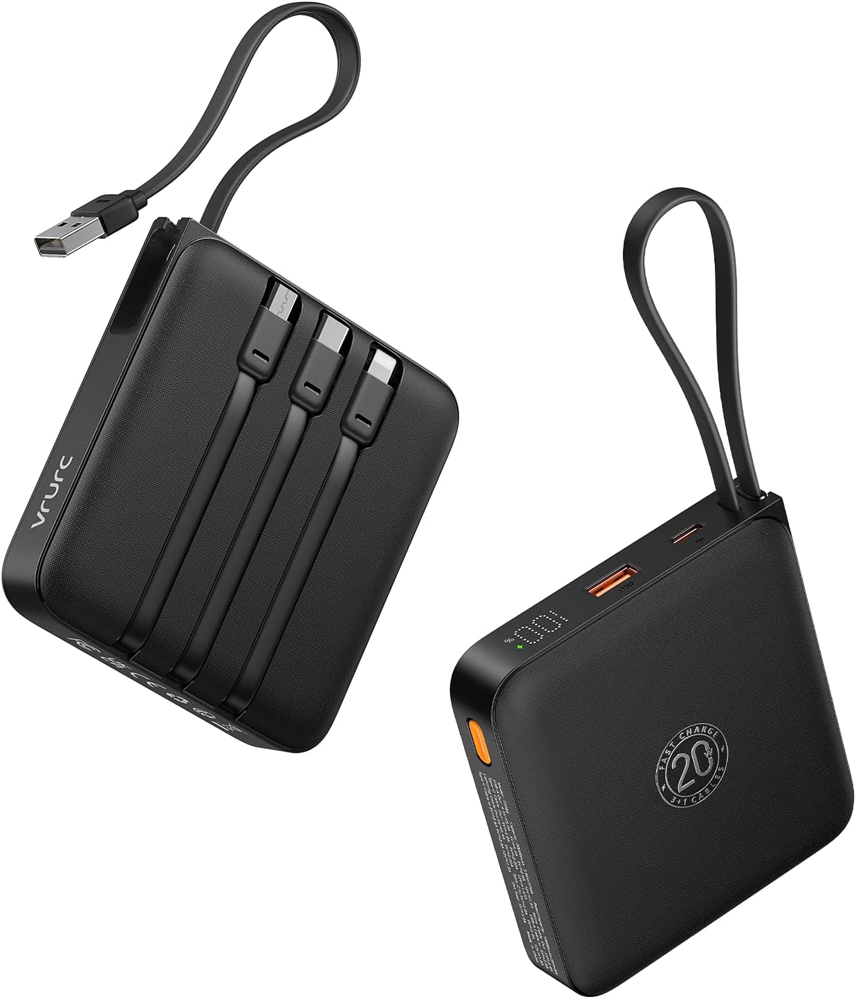 Detalle de VRURC 20,000mAh portable power bank with cables