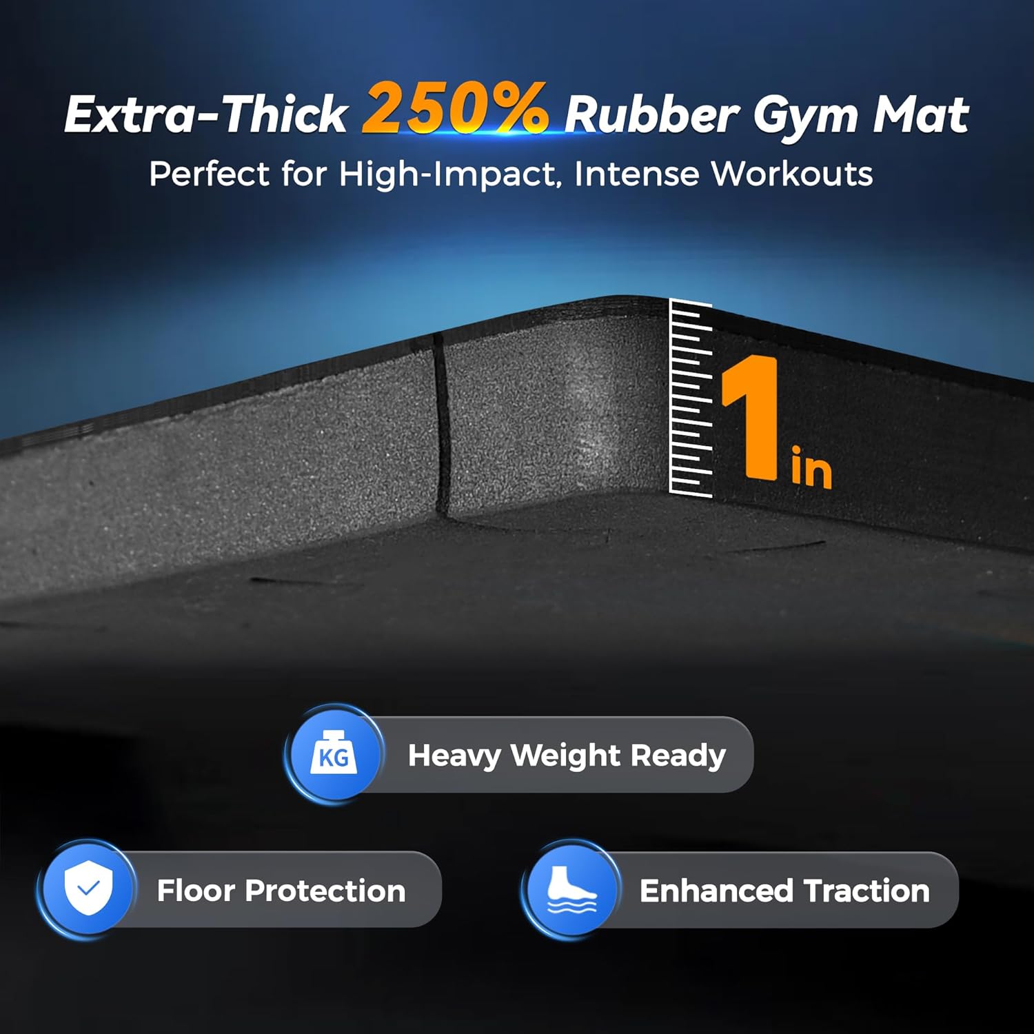 Detalle de SUPERJARE 1" Extra-Thick Rubber Top Exercise Mat – 12 Interlocking Tiles, 48 Sq Ft (Black/Blue)