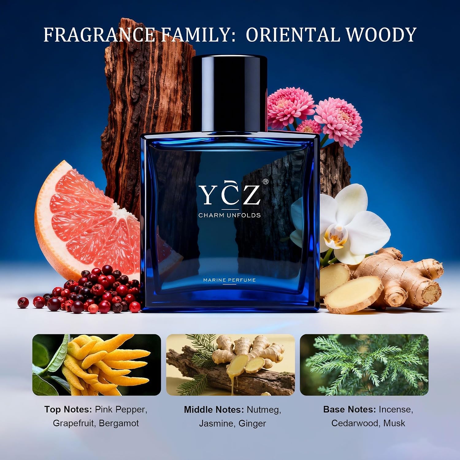 Detalle de Ycz Charm Marine Eau de Parfum (1.7 oz) – A Controlled, Layered Oriental Woody for Him